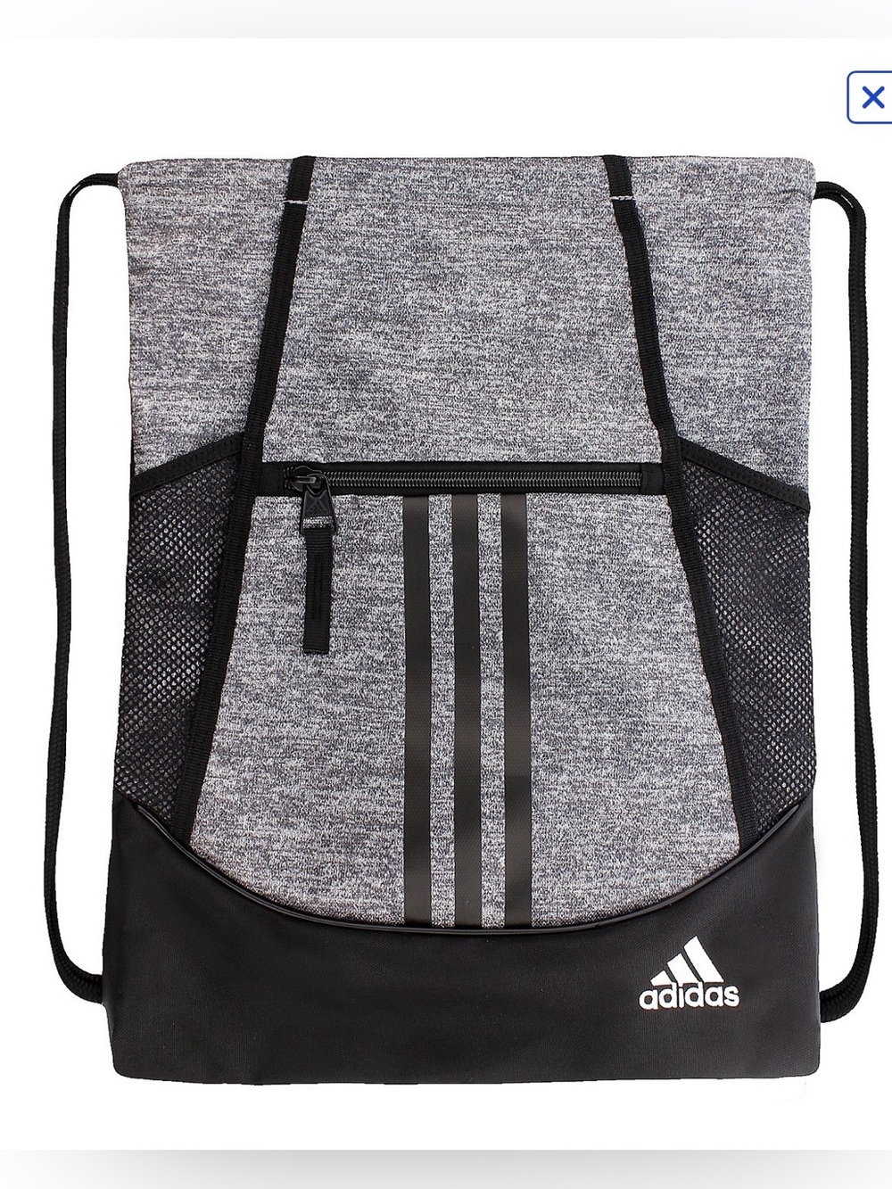 adidas Gray Drawstring Gym Sack with Black Trim
